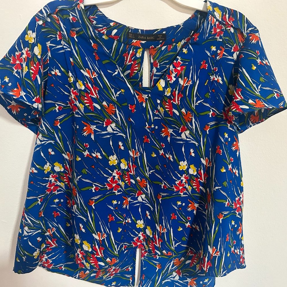 Zara Women's Blouse Blue Floral, S